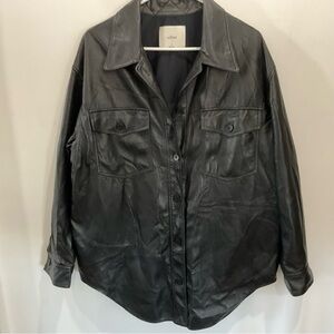 Aritzia Wilfred Black Faux Leather Button-Front Shirt Jacket
